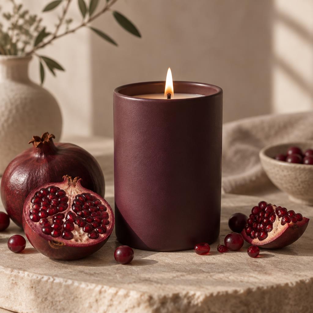 Vela Dark Pomegranate Fruits Candle, em cerâmica ameixa escura