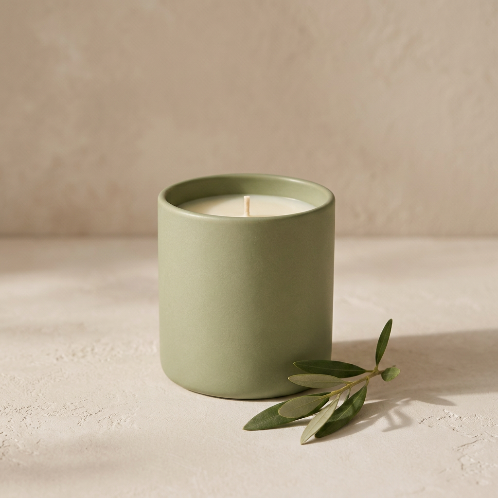 Vela Oud Wood & Sweet Jasmine Candle, em cerâmica verde sálvia