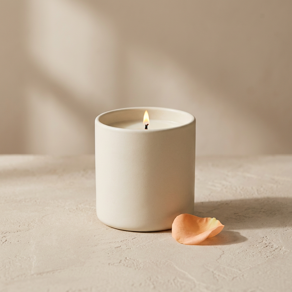 Vela Moonlight Sandalwood Candle, em cerâmica marfim